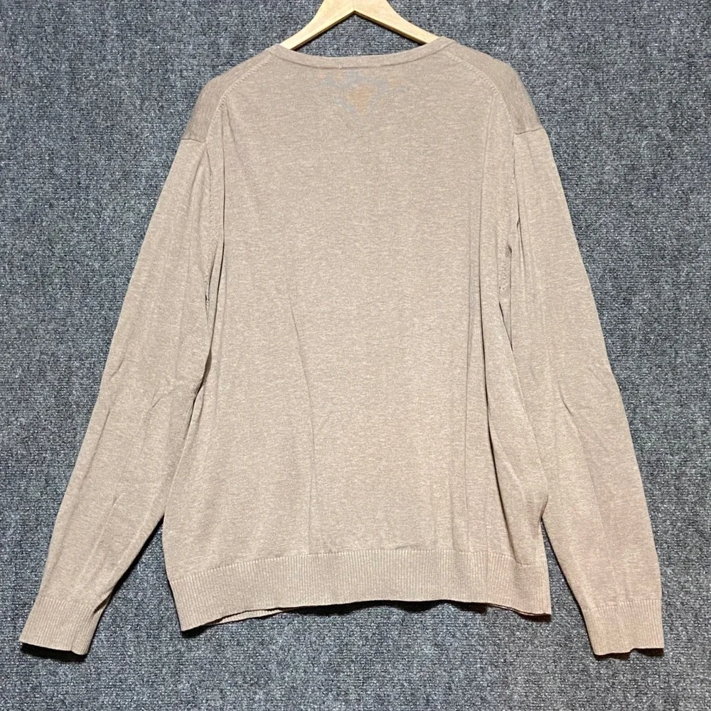 Lands End Mens XXL Tall Tan Supima Cotton V-Neck Sweater Beige Knit‎ Pullover